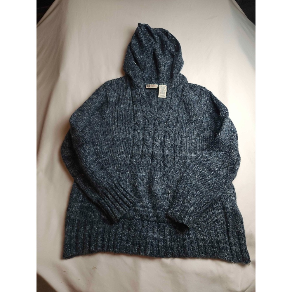 Faded Glory Hoodie Sweater Womens Size Large 12/14 Gray Cable Knit Pullover